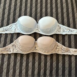 Elegant Lace Strapless Push Up Bras - White and Cream